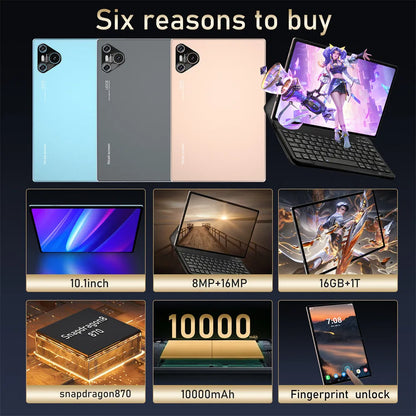 16 Pro 10.1" Android Tablet – HD Display, Android 12, 4G/5G Dual SIM, GPS, 10000mAh for Kids