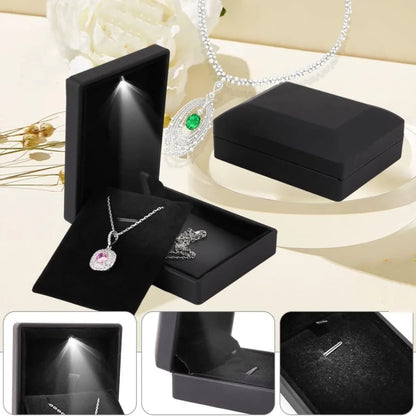 Pendant Box with LED Light - Velvet Jewelry Case, Square Shaped Gift Box for Engagement and Proposal Necklaces