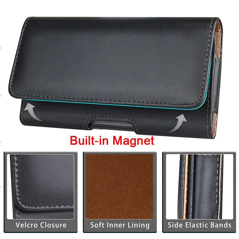 4.0 - 7.2 Inch Cell Phone Belt Clip Holster – Leather Pouch for iPhone 15/14 Pro Max, Samsung S24/S23 Ultra, Xiaomi