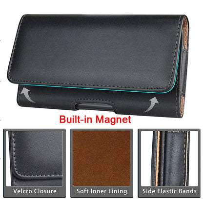 4.0 - 7.2 Inch Cell Phone Belt Clip Holster – Leather Pouch for iPhone 15/14 Pro Max, Samsung S24/S23 Ultra, Xiaomi