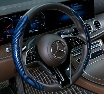 2/3PCS Universal Car Steering Wheel Cover — Laser Carbon Fiber, Silicone & 1K Microfiber Leather, Non-Slip PVC Booster