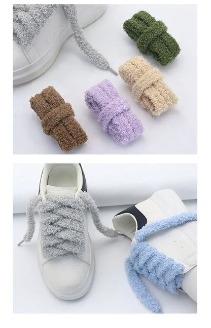Fuzzy Shoelaces 15mm — Soft Plush Towel Laces for Fall, Winter, Halloween & Christmas Casual Sneakers