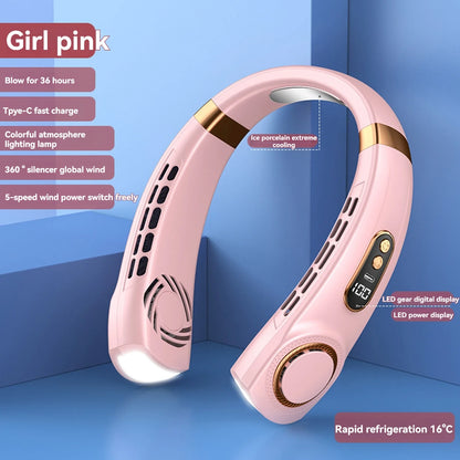 2024 Portable USB Halterneck Silent Bladeless Mini Fan – Handheld Multi-Function Electric Cooler