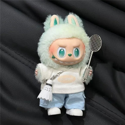 Labubu 15-17cm Doll Sports Outfit – LA Baseball & Trendy Tennis/Badminton Clothing, T-Shirt & Cargo Pants Set