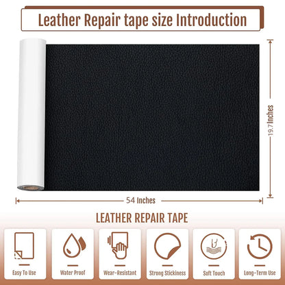 100x137cm Black Self-Adhesive Leather Repair Tape – DIY Sticky Patch for Sofa & Leather Repairs