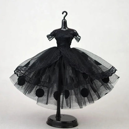 Mini Black Princess Doll Dress – Multilayer Lace Tutu Party Outfit for Blythe & BJD Dolls