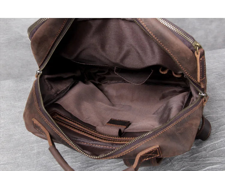 Vintage Crazy Horse Leather Backpack for Men — 17" Laptop Travel Rucksack Cowhide Hiking Bag M815