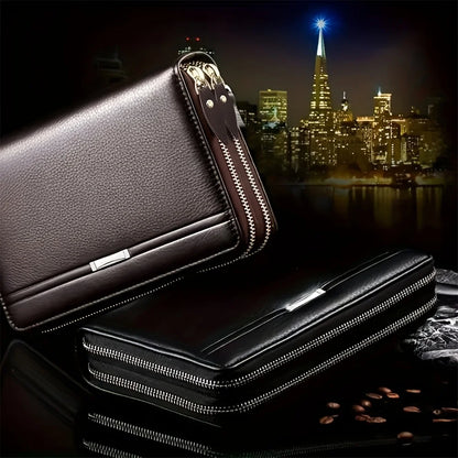 Men’s Long Leather Wallet Clutch – Large Business Purse & Phone Card Holder Gift for Dad, Husband, Boyfriend