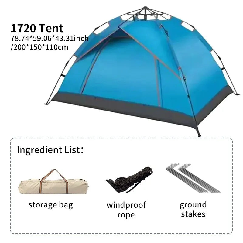 Outdoor Folding Tent – Fully Automatic Quick Opening, 3-4 Person Self-Driving Camping Tent, Rain & Sun Proof, Portable
