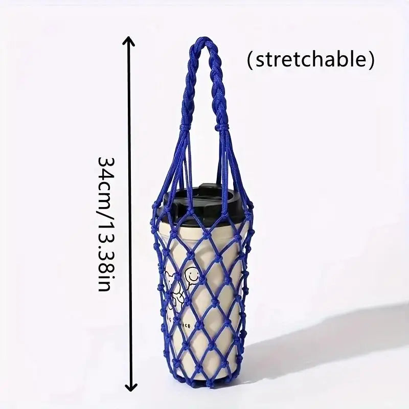 Portable Crochet Cup Holder Bag – Foldable Woven Bottle & Coffee Mug Carry Net Cover