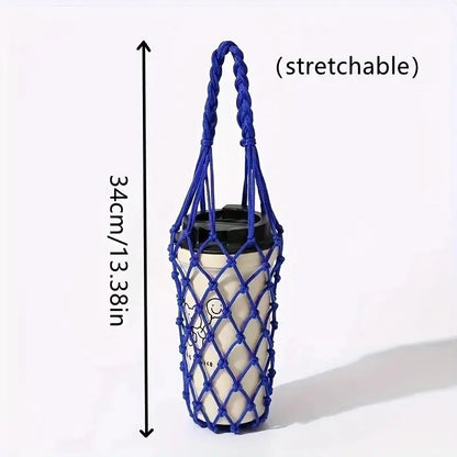 Portable Crochet Cup Holder Bag – Foldable Woven Bottle & Coffee Mug Carry Net Cover