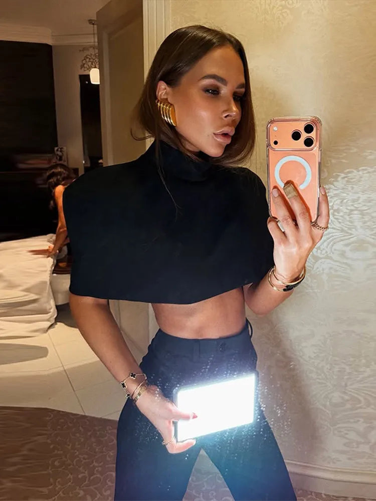 2026 Spring Women’s Solid Cropped Shawl Cape – Elegant O-Neck Short Y2K Party Cloak Top Chic Streetwear for Evening & Dating