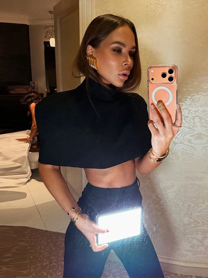 2026 Spring Women’s Solid Cropped Shawl Cape – Elegant O-Neck Short Y2K Party Cloak Top Chic Streetwear for Evening & Dating
