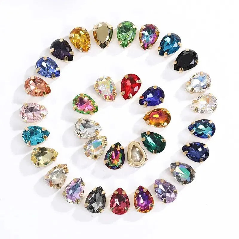 50PCS Water Drop & Round Claw Drill Diamonds – Multi-Shape Gems for Wedding Dresses, Shoes & Accessories