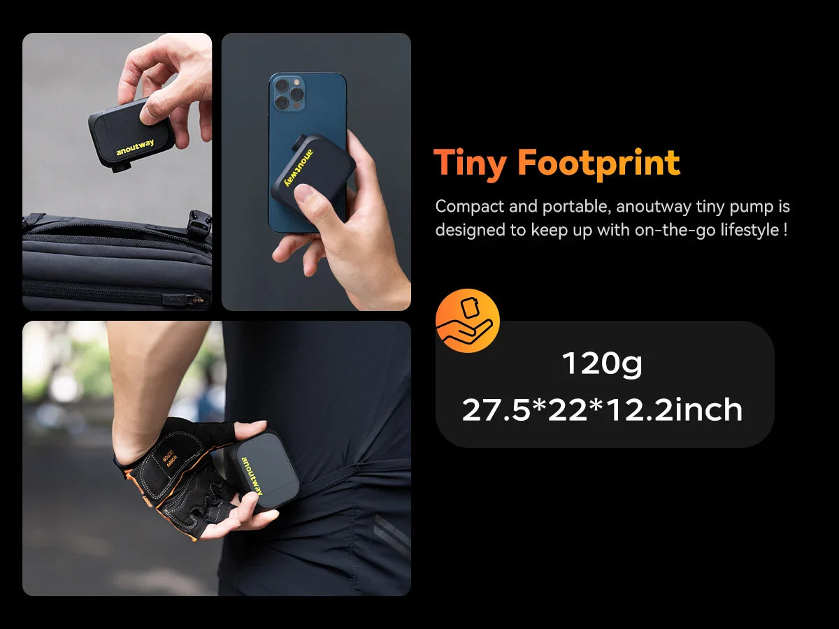 Anoutway AT1 Pro Mini Electric Bike Pump – Cordless Tire Inflator with Screen, 120PSI Max, 25-Min Fast Charging, 450mAh Battery