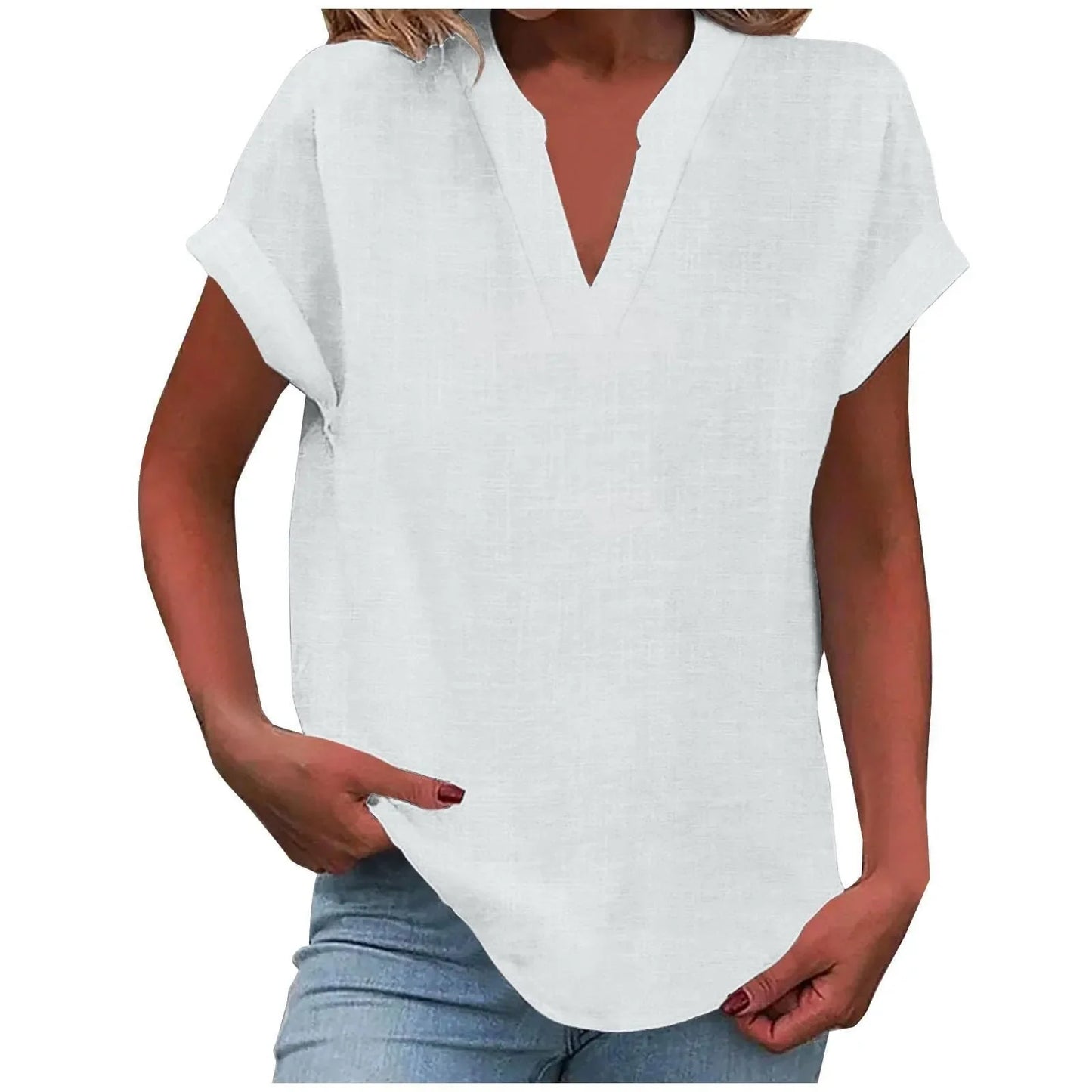 Women’s Summer Cotton Linen V-Neck Button Down Shirt 2025 – Breathable Solid Color Casual Office Blouse