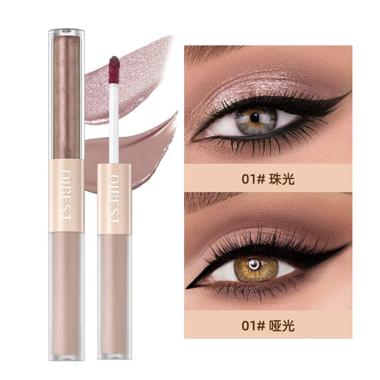 QIBEST Double-Head Glitter Liquid Eyeshadow – Contour Blush, Shimmer & Matte Pigment for Natural Cheek & Eye Makeup