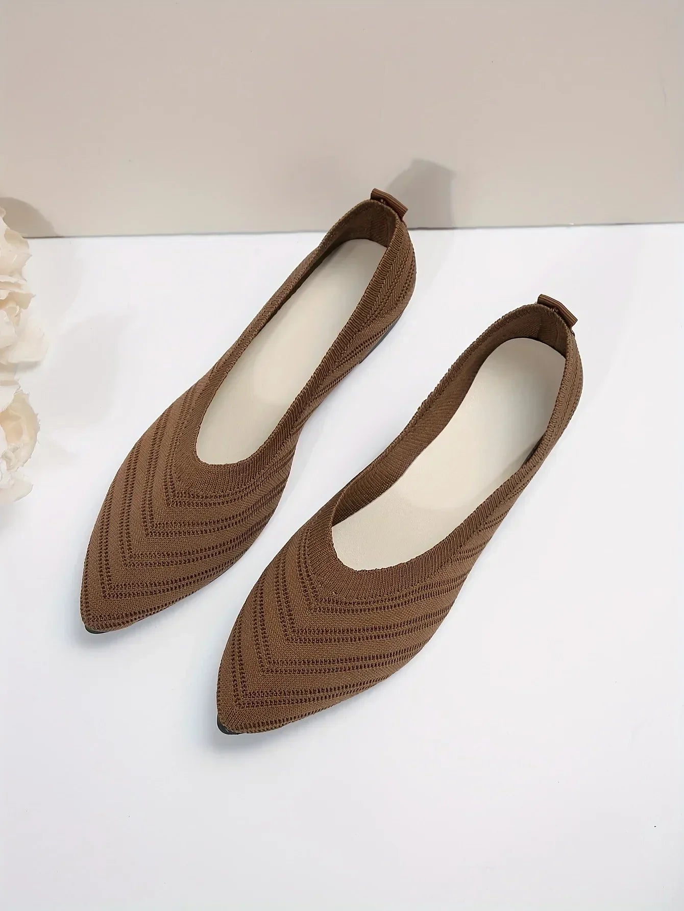 Women’s Pointed Toe Knitted Slip-On Flats – Solid Color Casual Breathable Ballet Loafers