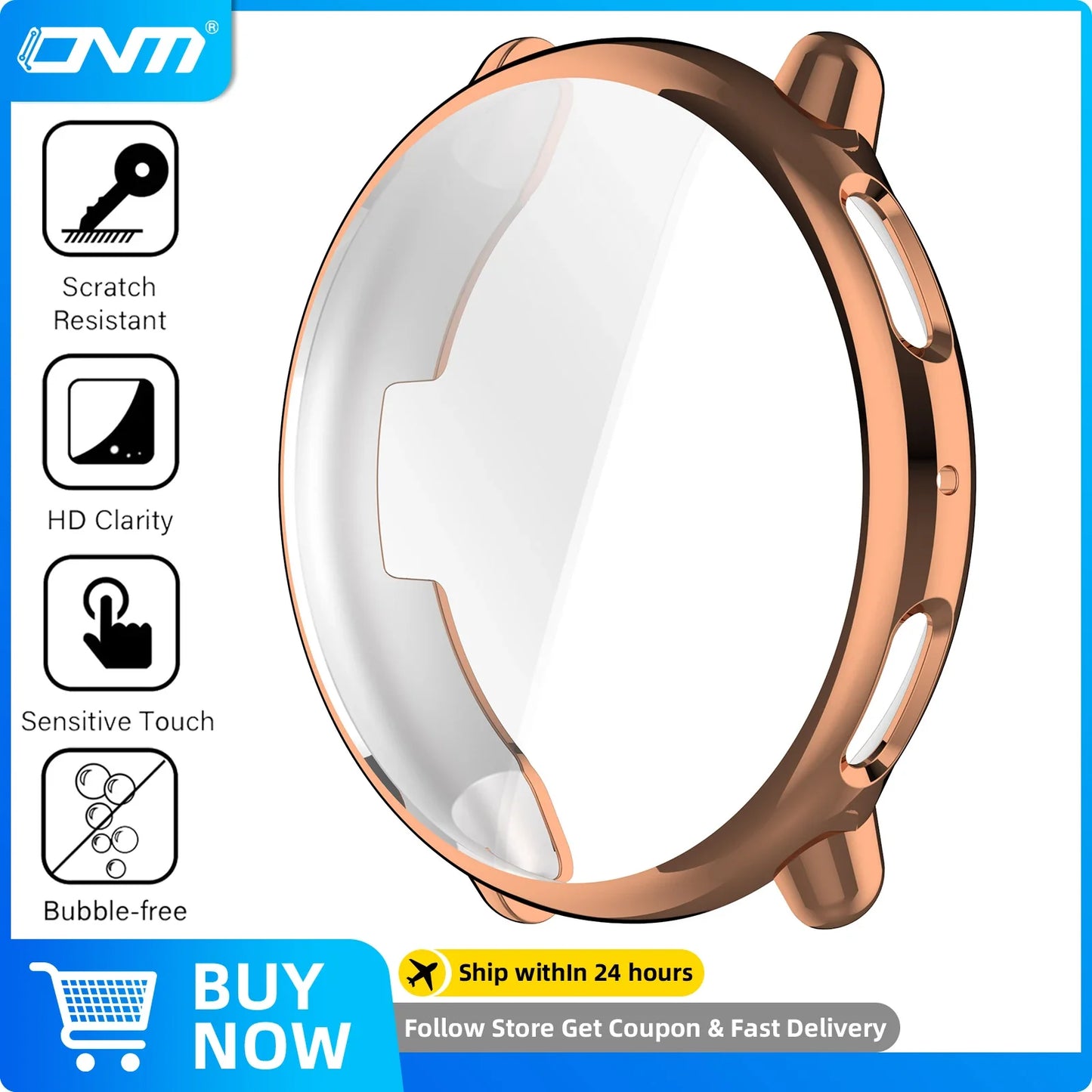 Soft TPU Case for Amazfit Active 2 – All-Around Protective Bumper Cover with Built-In Screen Protector