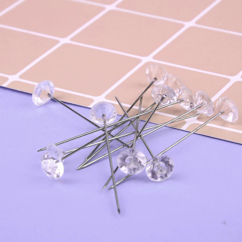 Diamond Head Positioning Needles - Kraball 50/100pcs Straight Push Stitch Sewing Pins for DIY Crafts, Sewing Tool Accessories