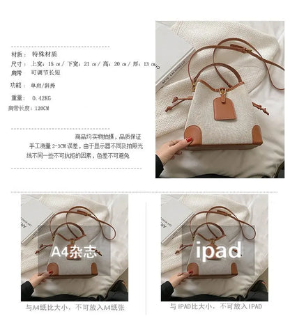 2022 New Korean Style Fashionable Portable Bucket Bag – Trendy Canvas Contrast Texture Messenger Bag