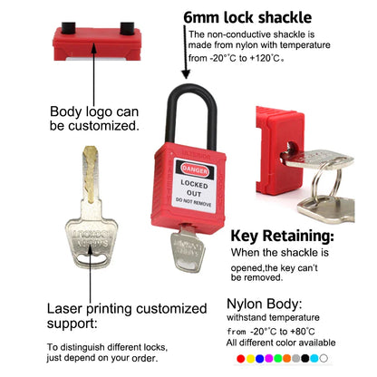 Industrial Safety Padlock – 38mm Nylon Shackle LOTO Lockout for Personal Power & Engineering Use