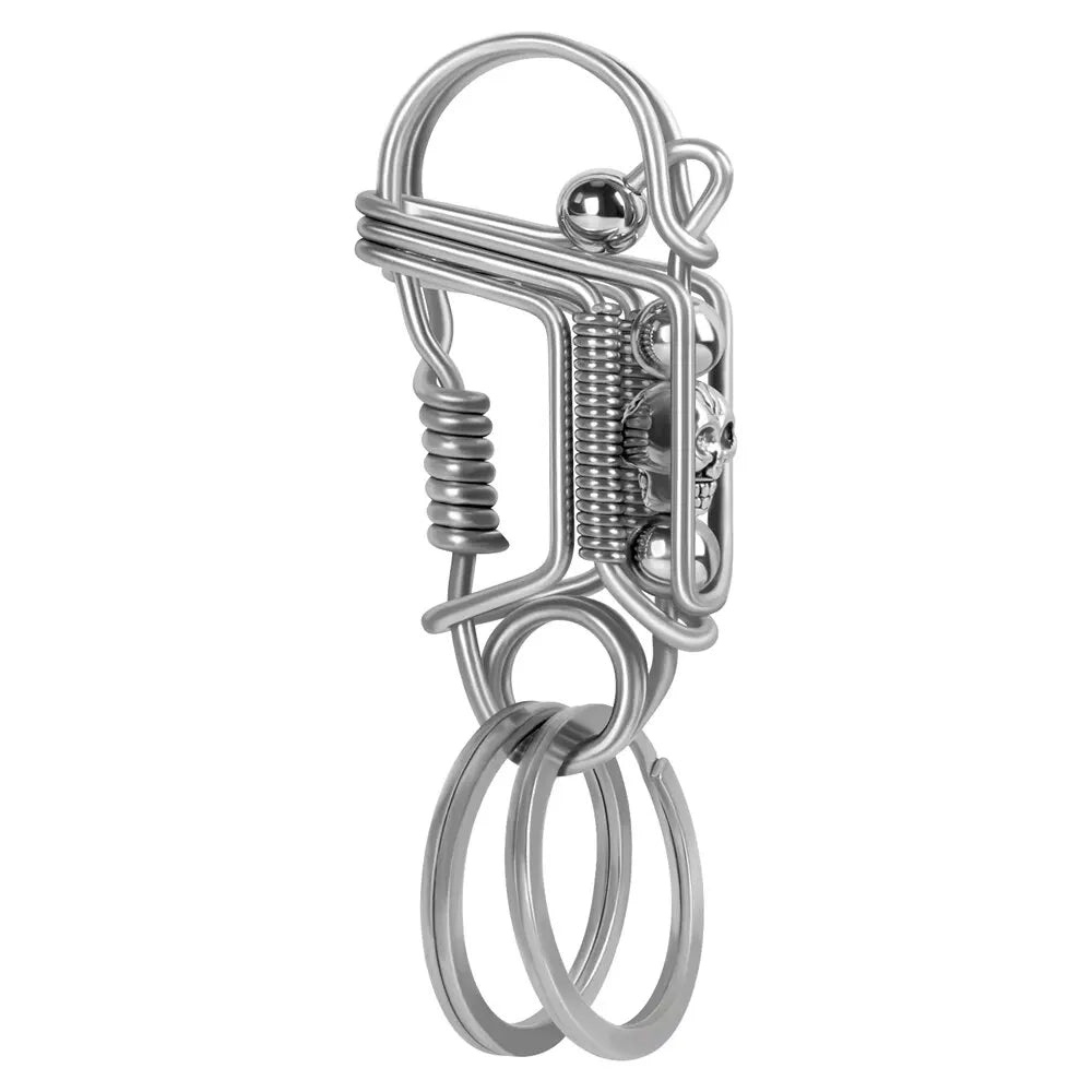 Stainless Steel Skull Keychain — Handmade Matte Round Bead Charm, Mechanical Car Key Ring for Men