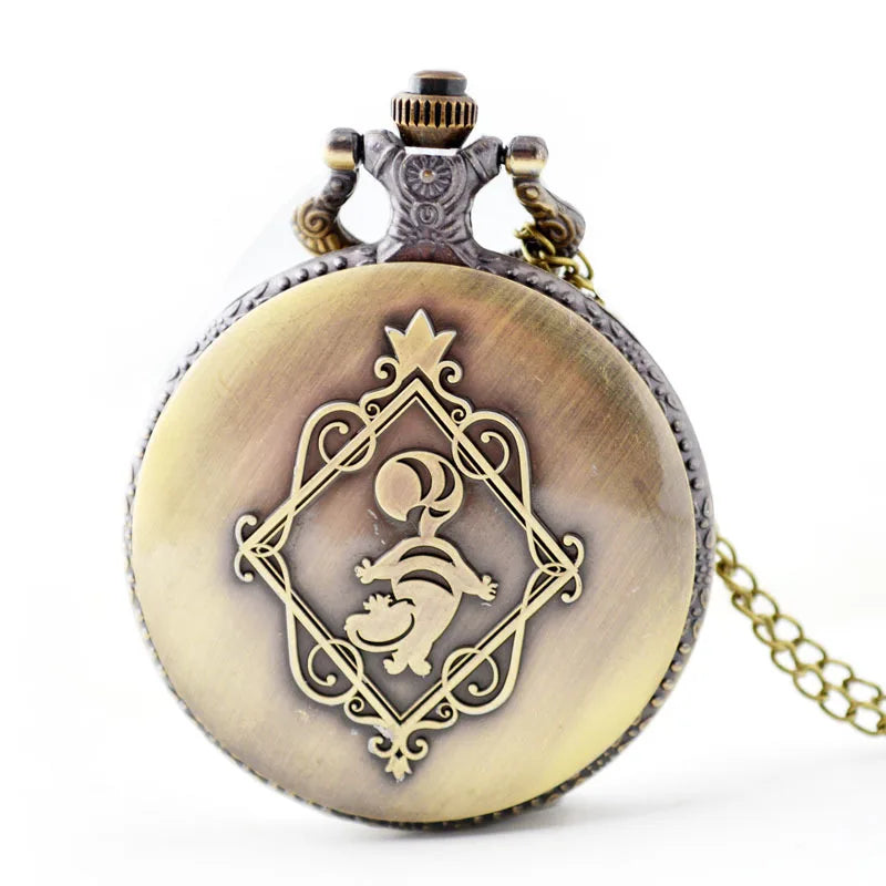 Disney Retro Alice in Wonderland Bronze Quartz Pocket Watch – Vintage Fob Watch Christmas & Birthday Gift