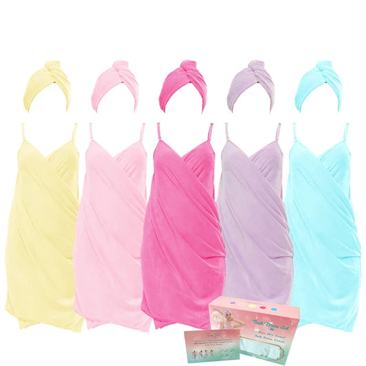 2-Piece Women’s Camisole Shower Dress — Sexy Backless, Absorbent Wearable Bath Towel Nightdress