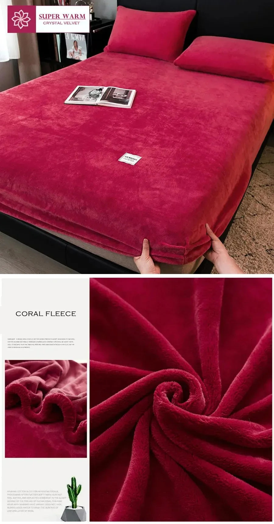 Soft Warm Plush Fitted Sheet – Elastic Coral Fleece Mattress Cover for Winter, Luxury Double Bed Bedding