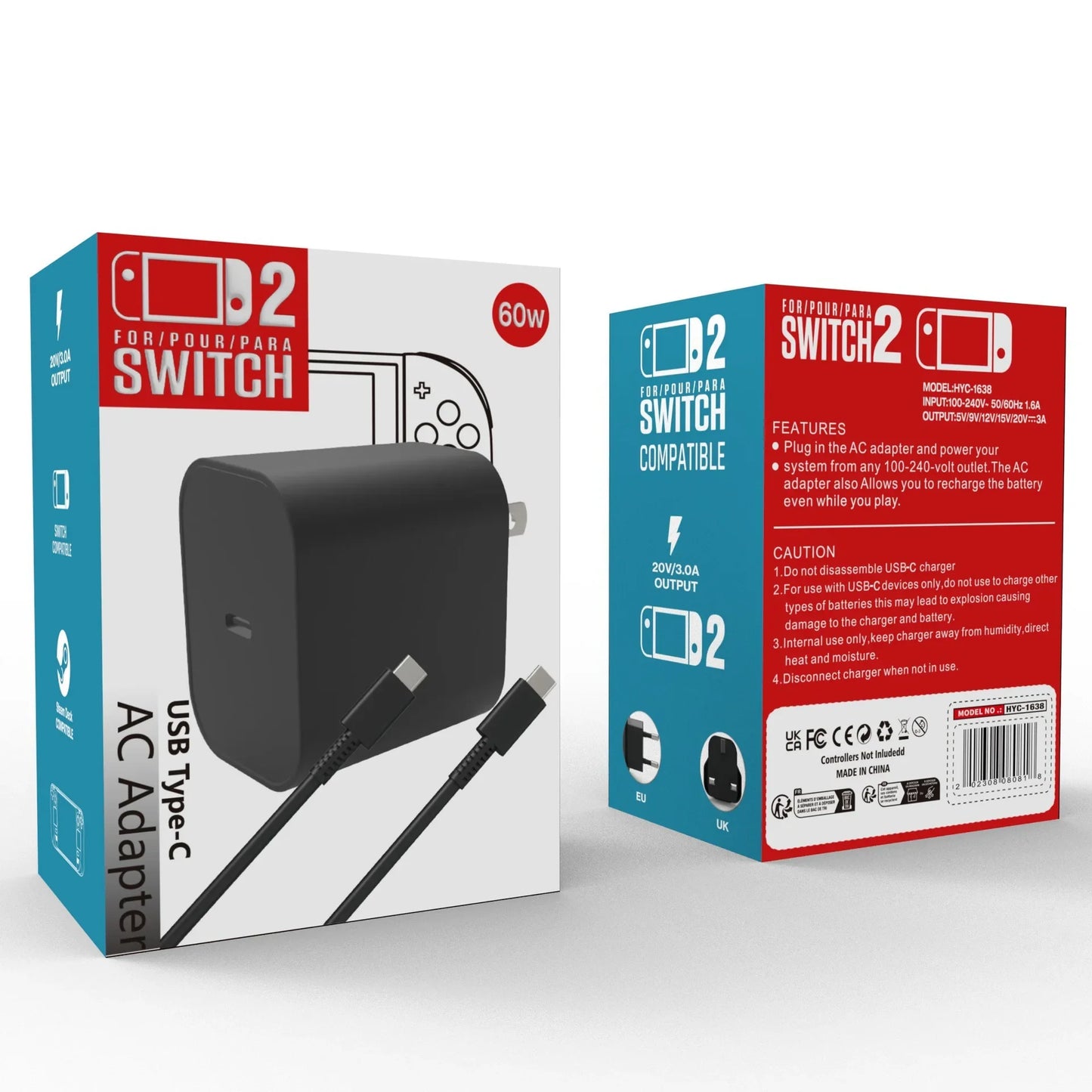 Switch 2 60W Fast Charger – PD 3.0 Certified Power Adapter for NS2 Console, Rapid Gaming Charging