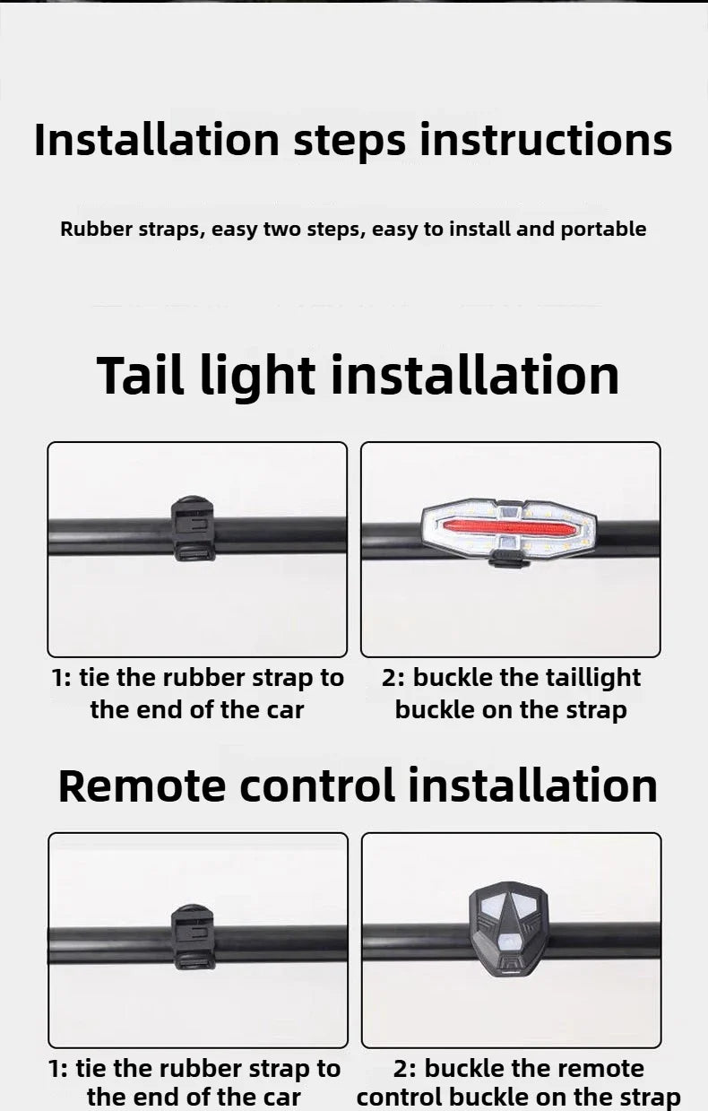 Rechargeable Bike Tail Light with Turn Signals | Wireless Remote Cycling Back Light for Night Riding