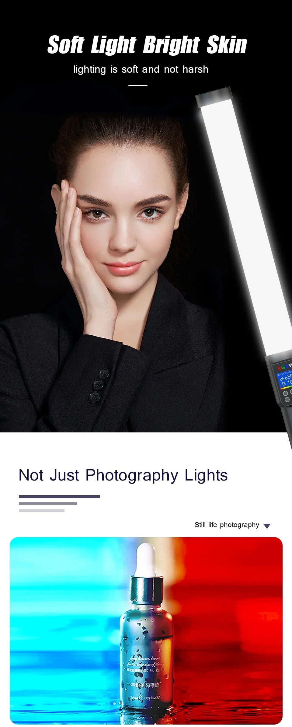 RGB Photography Video Light Stick - Colorful LED Lamp Fill Light, Handheld Speedlight with Tripod Stand for Parties