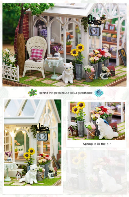 DIY Wooden Sunshine Greenhouse Cottage – Miniature Dollhouse Kit with Furniture for Friends' Gifts