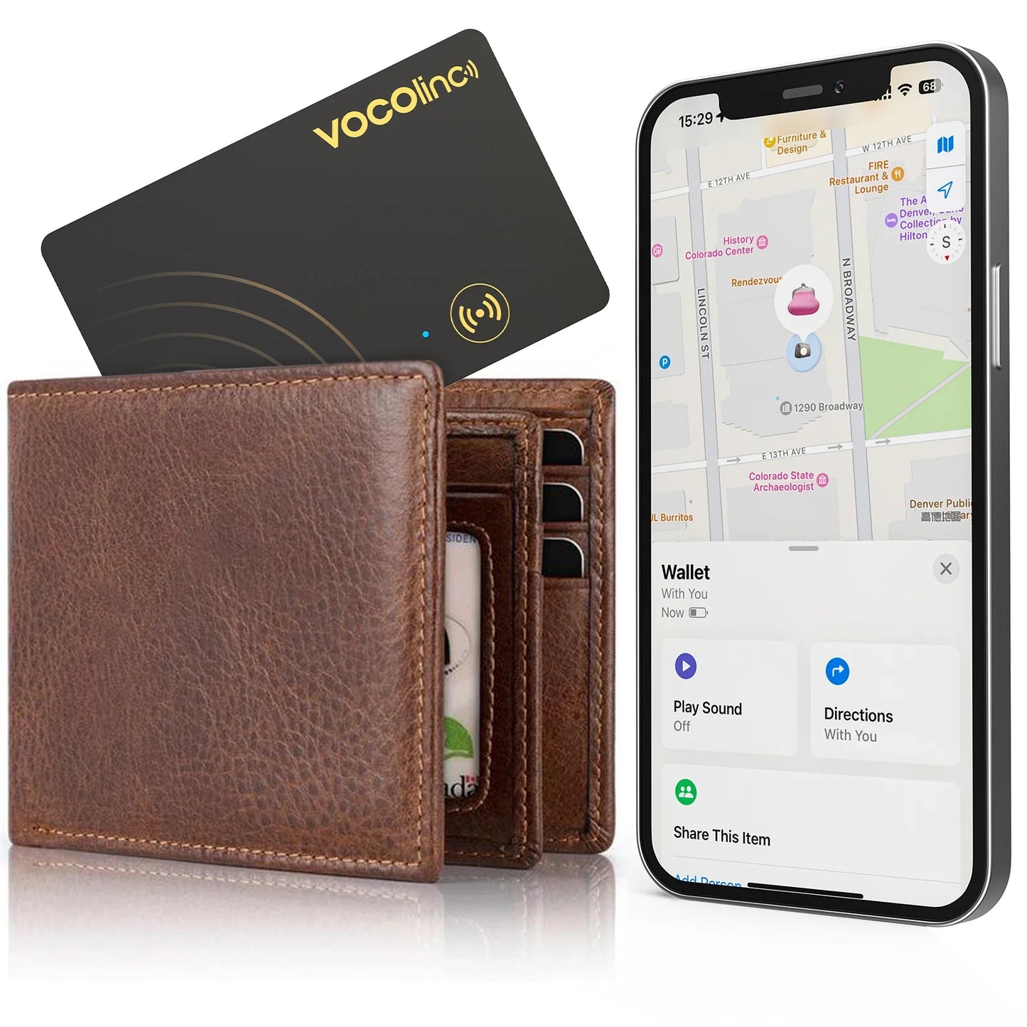 VOCOlinc Wireless Charging Bluetooth Smart Tag — 1/2PCS Global Locator & Item Finder Card, Compatible with Find My (iOS Only)
