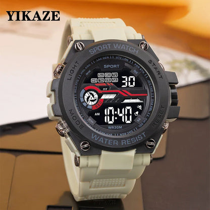 YIKAZE Men’s Waterproof Sports Watch — Multifunction LED Digital Military Watch with Alarm Clock