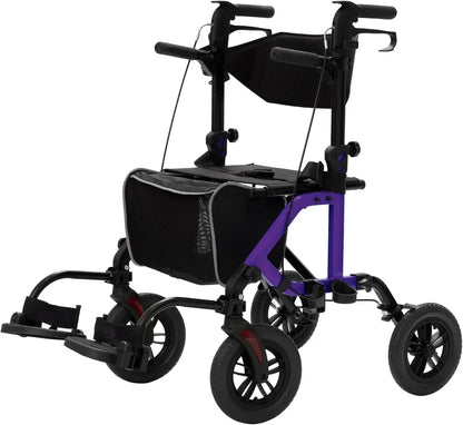 Champagne All-Terrain 2-in-1 Rollator Walker & Transport Chair – 10” Non-Pneumatic Wheels with Reversible Backrest and Detachable Seat