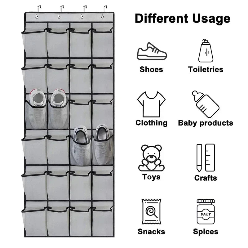 Over The Door Shoe Organizer - 12/24 Grid Large Mesh Pocket Hanging Rack for Closet Storage & Shoe Holder