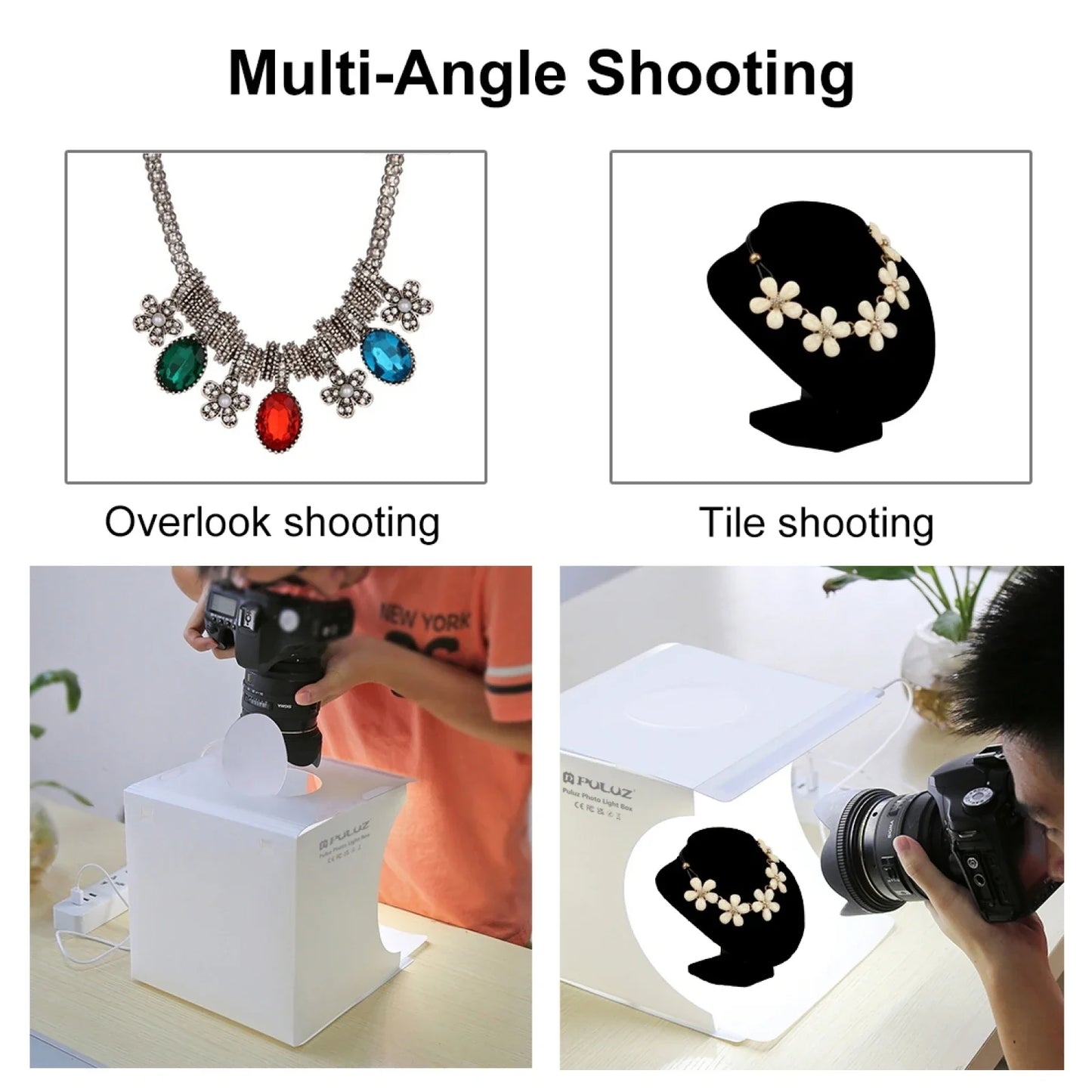 PULUZ 20cm Mini Folding Portable LED Light Box – 550LM Photo Studio Tent Kit with 6 Color Backdrops