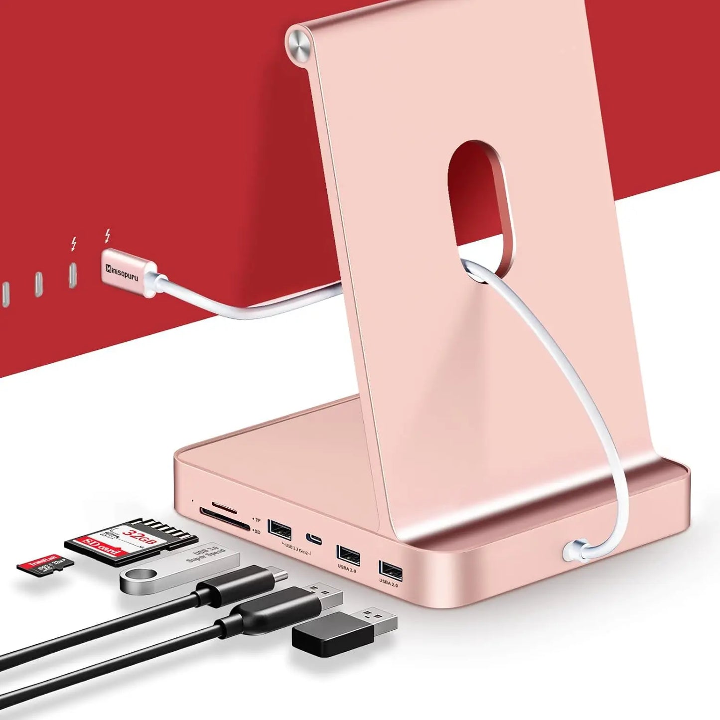 Minisopuru USB-C Hub for iMac 24-Inch 2021/2023/2024 — Supports M.2 NVMe SSD, USB-C/A 10Gbps, SD/TF Card Reader Accessories