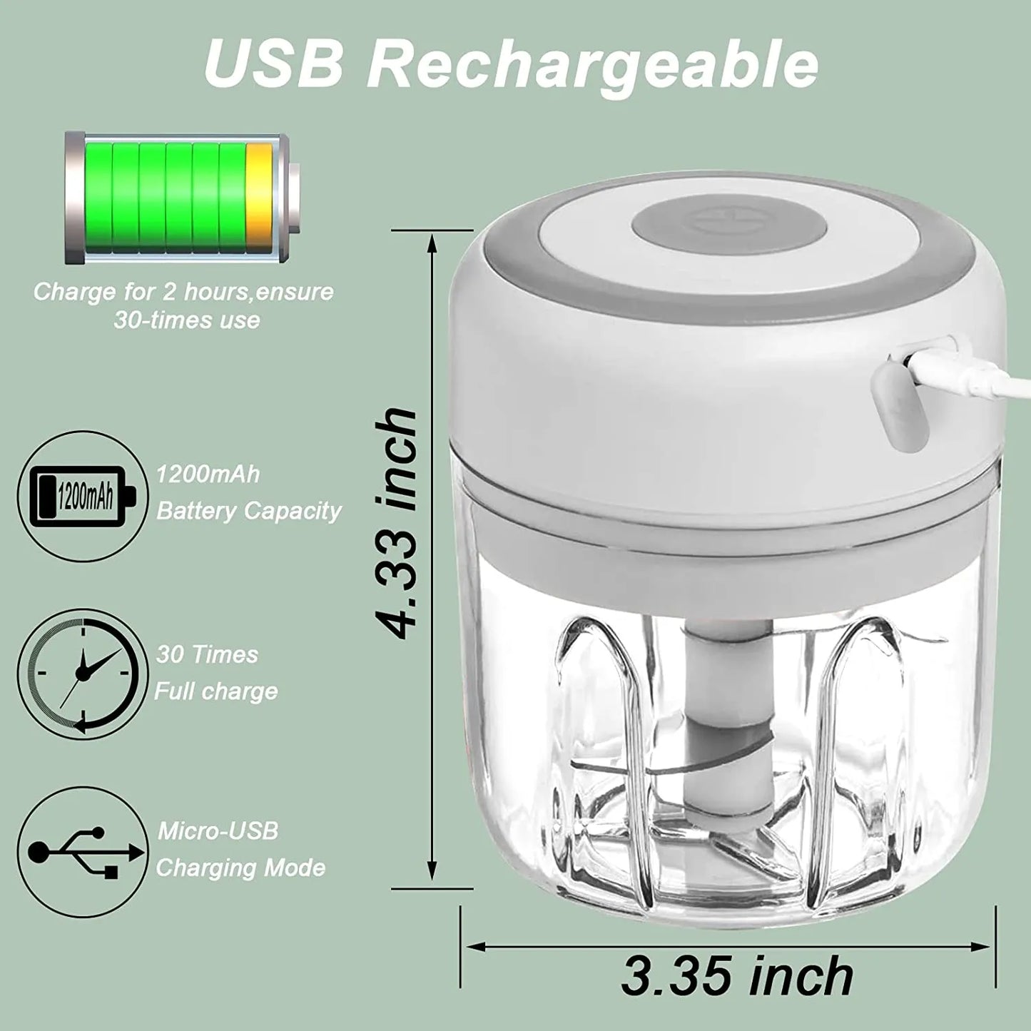Electric Mini Garlic Chopper USB Meat Grinder - Sturdy Durable Garlic Masher Machine for Crushed Ginger and Vegetables - Kitchenware