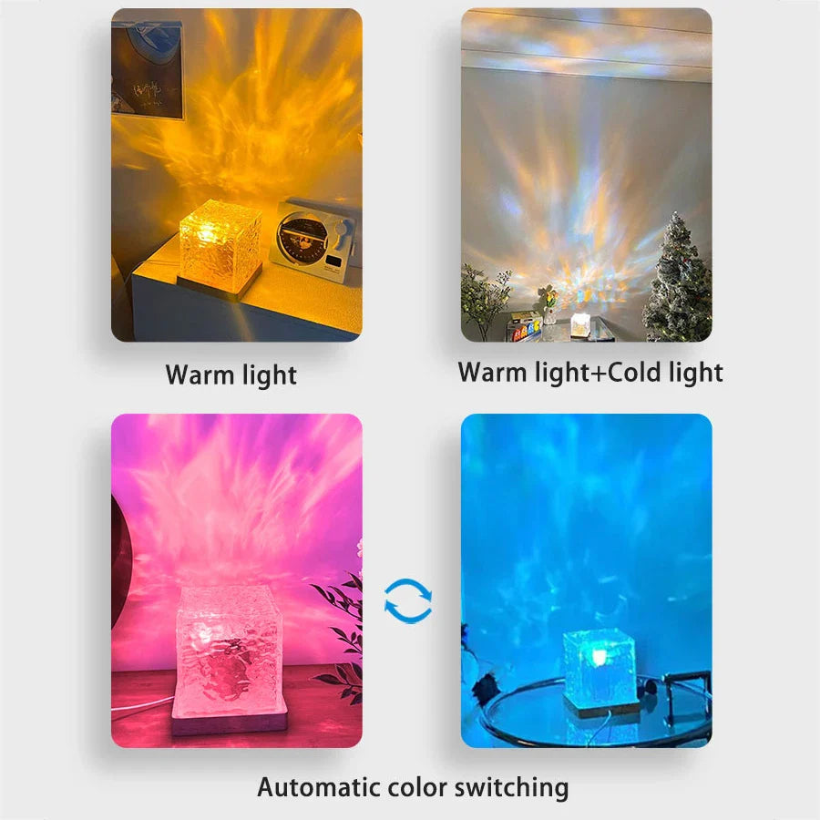 Dynamic Rotating Water Ripple Projector Night Light – 16 Color Flame Crystal Lamp for Living Room, Study, and Bedroom