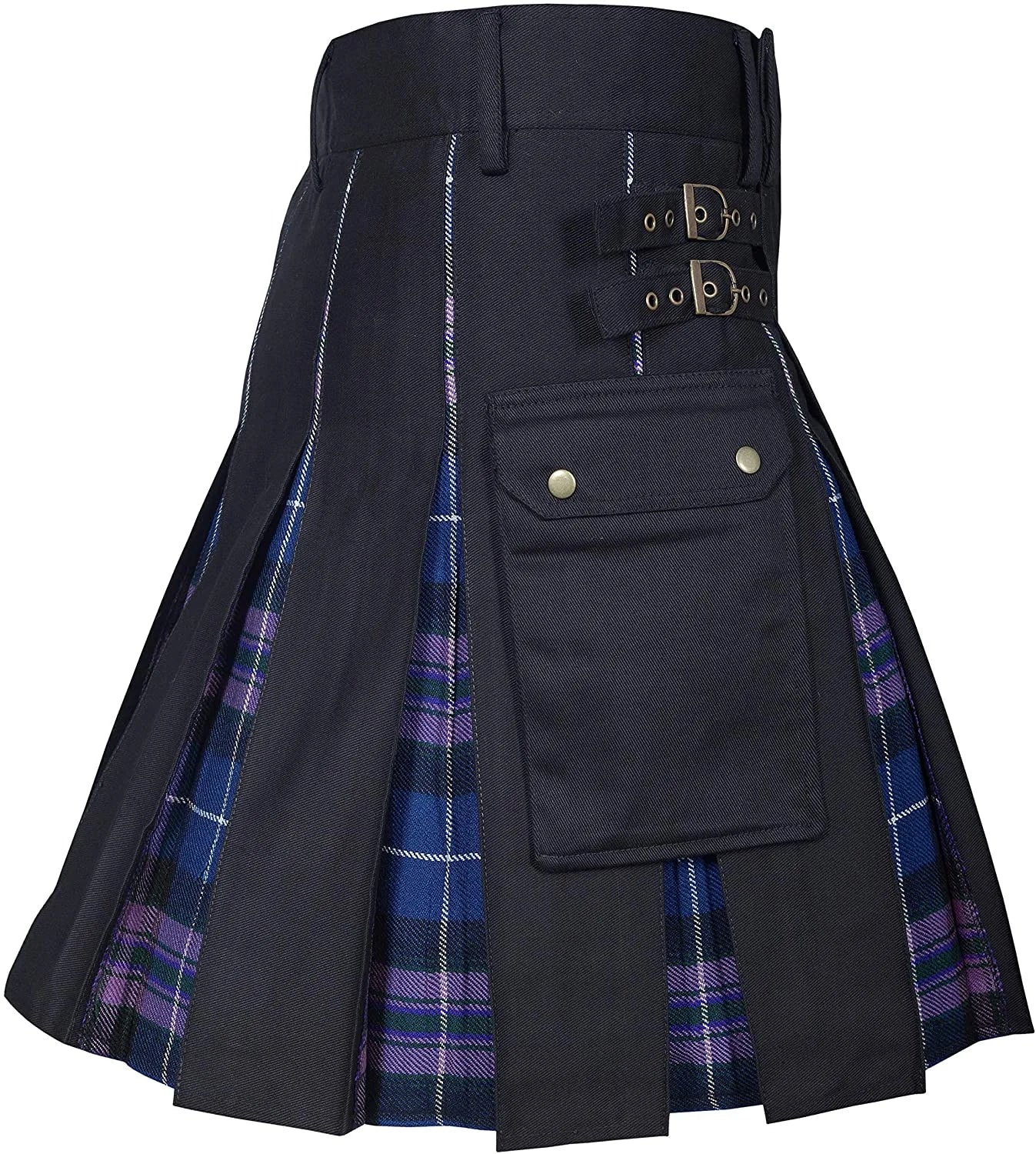 Men's Utility Hybrid Kilt - 100% Cotton Denim Tartan Style Box Pleated Traditional Kilt