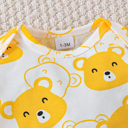 0-9 Months Baby Boy Set – Little Bear Long Sleeve Bodysuit, Pants, Hat & Socks for Spring & Autumn Newborns