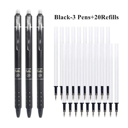 0.5mm Retractable Erasable Gel Pens Set – Black & Blue Ink with Refills, Built-in Eraser, Office & Exam Stationery Kit