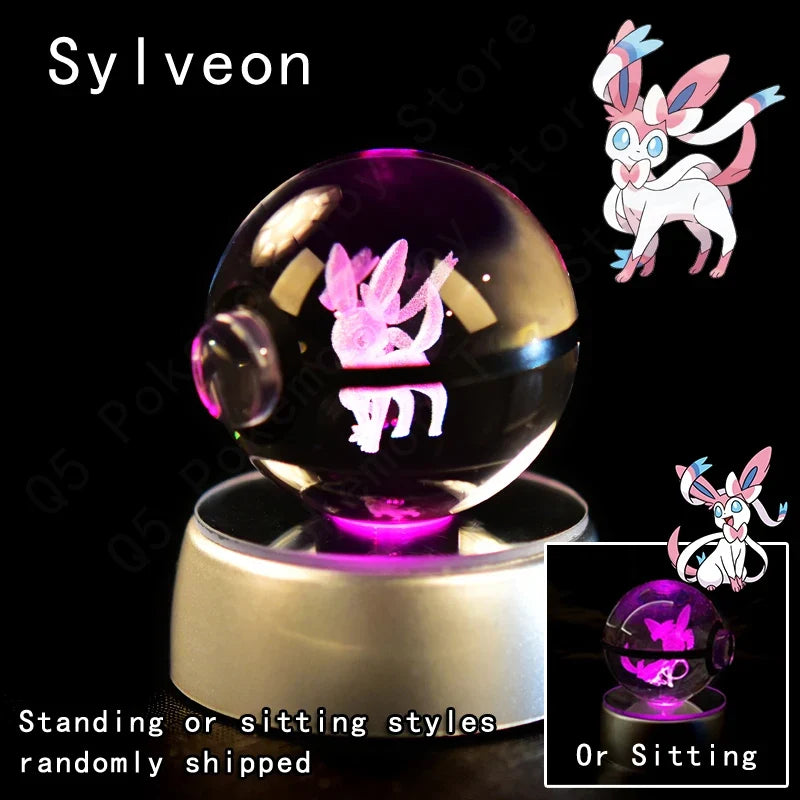 Pokémon Crystal Ball Night Light - 3D Pikachu Gengar Mewtwo Glass Lamp Statue Kids Birthday Gift