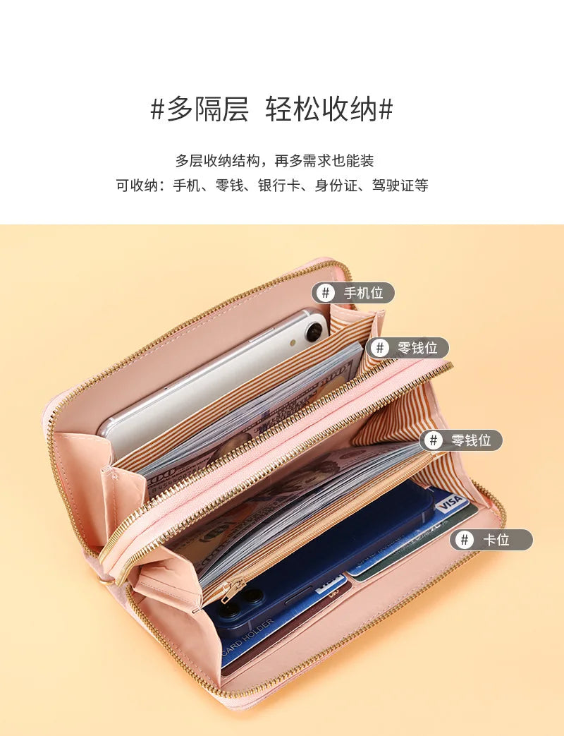 Long Women’s PU Leather Wallet – Double Zipper Tassel Clutch with Coin Purse & Card Holder