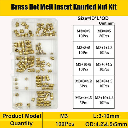 Brass Threaded Insert Nut Kit M2–M8 – Heat Set Knurled Copper Nuts for 3D Printing & Plastic Injection