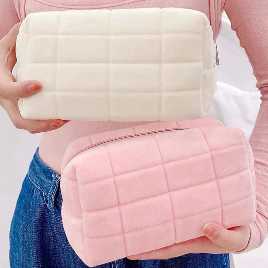 Solid Fur Cosmetic Storage Bag – Large Women’s Zipper Makeup Organizer Handbag, Stationery & Travel Toiletry Case