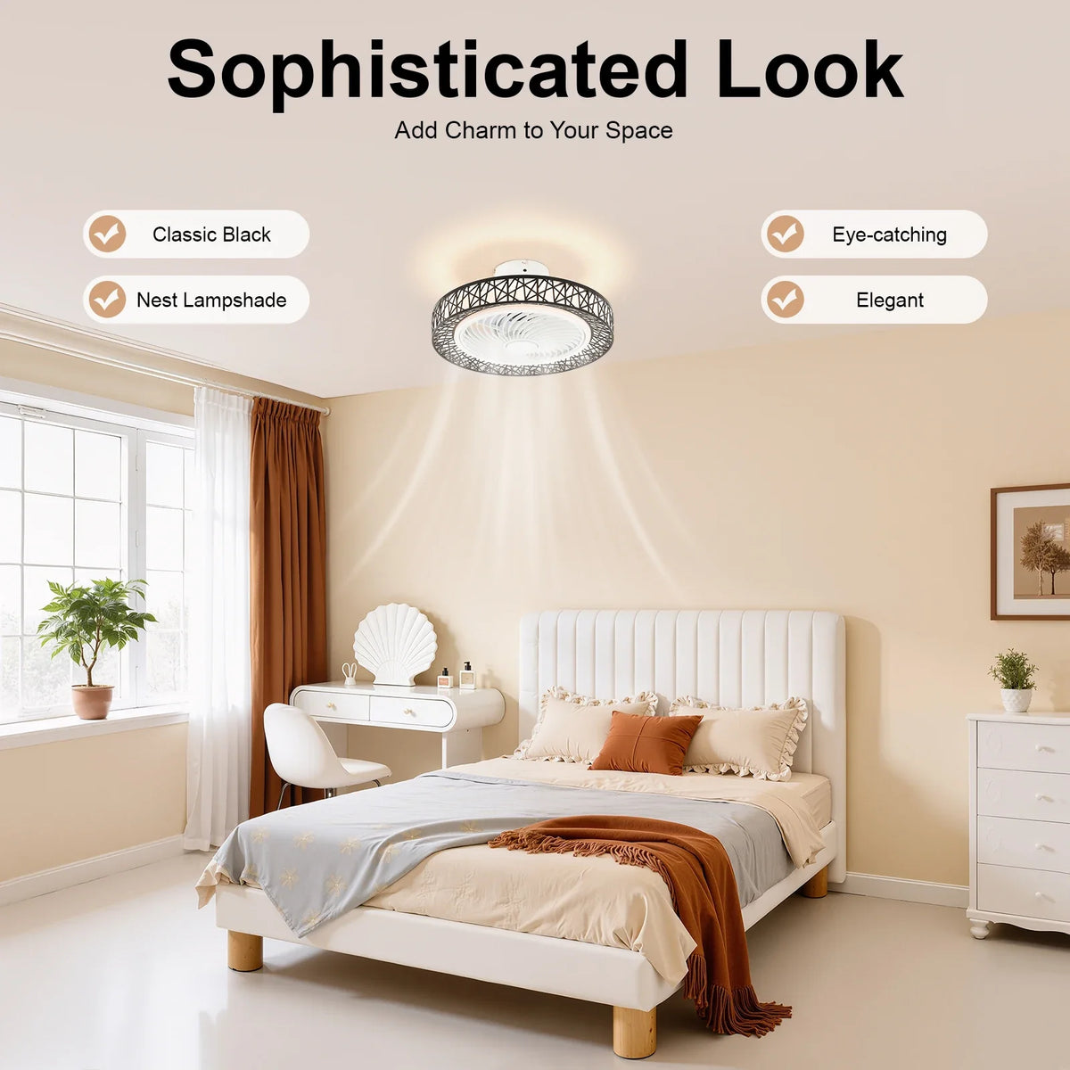 18.5-Inch Ceiling Fan Light - 6-Speed LED Lamp with 3 Color Temperatures, Remote Control, Timer & Reversible Rotation